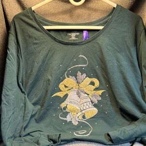 Catherines Green Long Sleeve Top with Gold Bell Design
